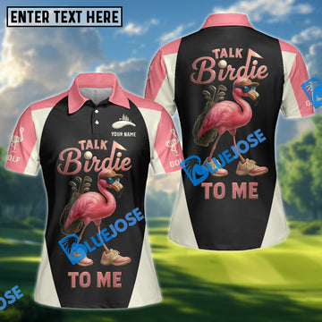 BlueJose Talk Birdie To Me Flamingo Golf Shirts, Custom Name & Team Name 3D Shirt
