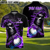 BlueJose Skull Reaper Golf With Flaming Golf Ball Customized Name, Team Name 3D Shirts (4 Colors)