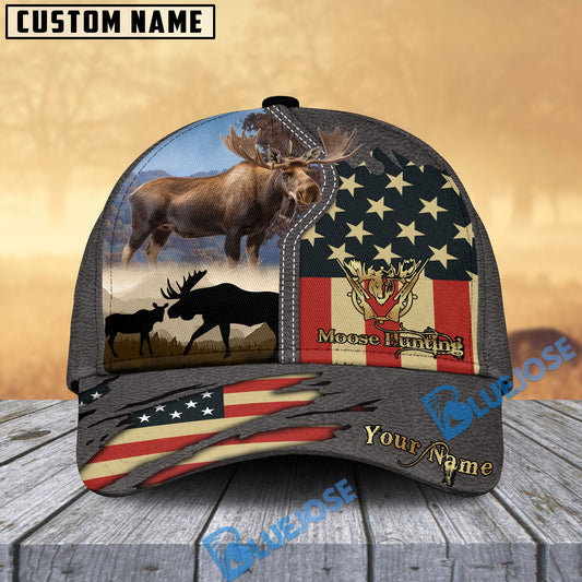 BlueJose Moose Hunting Leather Gray Leather Personalized Cap (2 Colors)