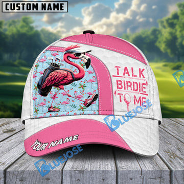 BlueJose Flamingo Golf Cap Talk Birdie To Me Funny Golf Cap, Personalized Name Pattern 3D Classic Cap