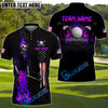 BlueJose Golf Skull Flame with American Flag Customized Name, Team Name 3D Shirts (4 Colors)