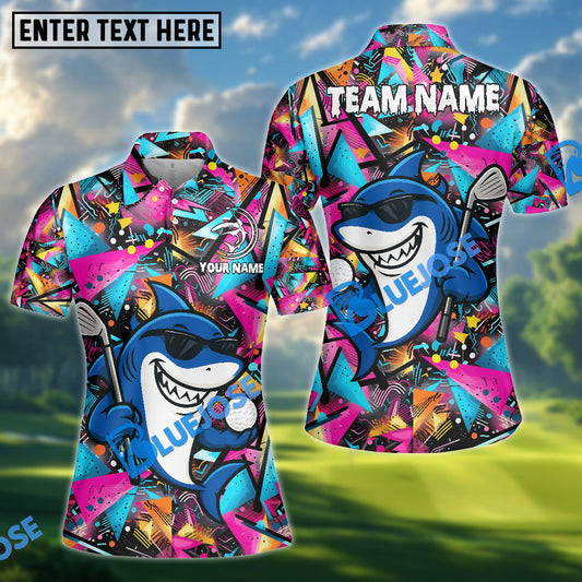 BlueJose Funny Shark Golf Polo Shirt, Custom Name & Team Name 3D Shirts