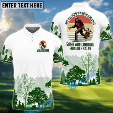 BlueJose Not All Wanders Are Lost Bigfoot Golf Shirt, Funny Golf Shirt Customized Name 3D Shirts
