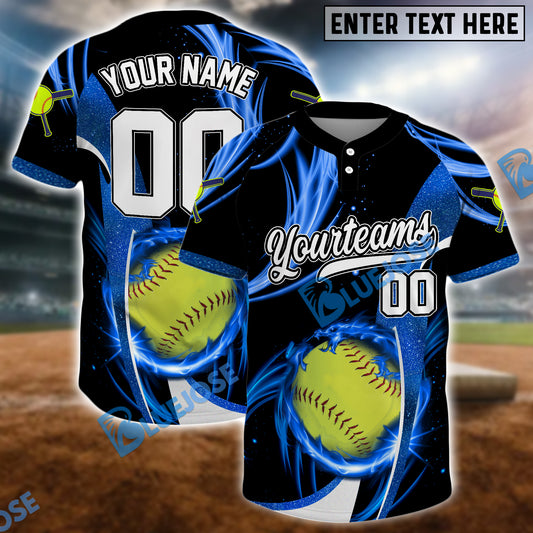 BlueJose Lightning Softball Jersey, Custom Name & Team Number 3D Shirt (4 Colors)