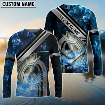 Bluejose Striped Bass Fishing Ocean Wave Power Custom Name & Team Name 3D Shirts