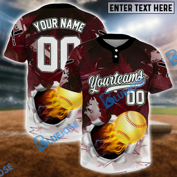 BlueJose Fireball Smash Softball Jersey, Custom Name & Team Number 3D Shirt (4 Colors)