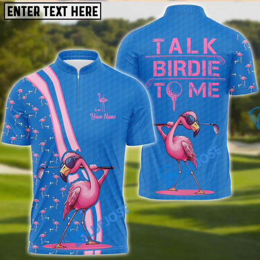 BlueJose Pink And Blue Flamingo Golf Customized Name, Team Name Shirt