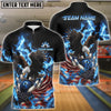 BlueJose Bowling & Pins Burning Eagle American Flag Patriot Customized Name, Team Name 3D Shirt (4 Colors)