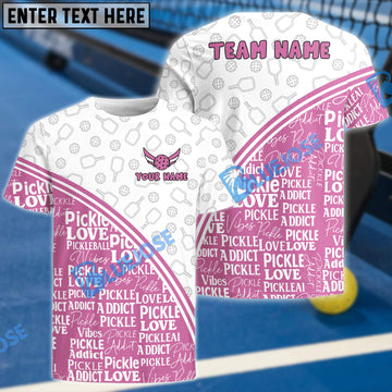 BlueJose Pink Pattern Pickleball Spirit Name & Team Name 3D Shirts (4 Colors)