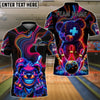 BlueJose Bowling And Pins Crazy Neon Bear Strike Customized Name, Team Name 3D Shirt (4 Colors)