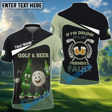 BlueJose Funny Beer And Golf Polo Shirt, Custom Name & Team Name 3D Shirts