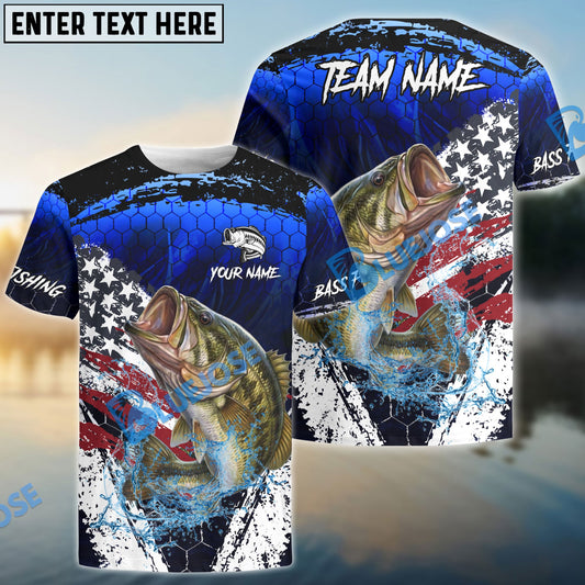 Bluejose Bass Fishing Dark Blue Scratch American Flag scratch Sport Custom Name & Team Name 3D Shirts