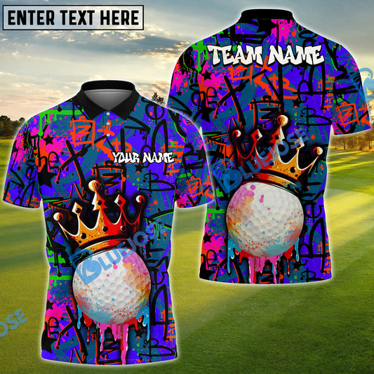 BlueJose Graffiti Crown Golf Shirt Customized Name, Team Name 3D Shirts (4 Colors)