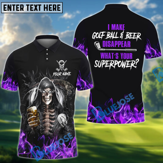 BlueJose I Make Golf Ball And Beer Skull Golf Polo Shirt, Customized Name & Team Name 3D Shirts (4 Colors)