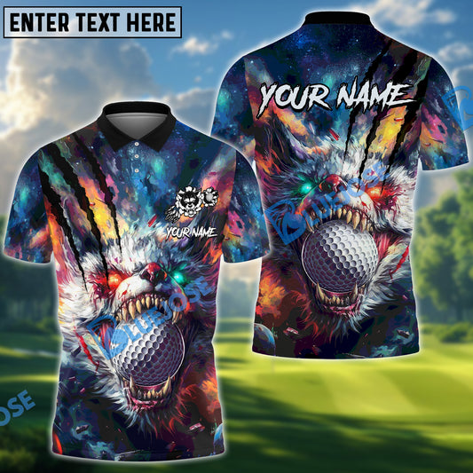 BlueJose Savage Wolf Golf Polo Shirt, Custom Name & Team Name 3D Shirts