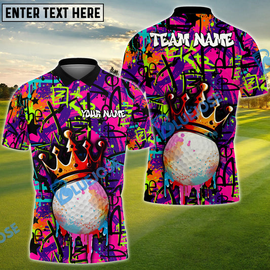 BlueJose Graffiti Crown Golf Shirt Customized Name, Team Name 3D Shirts (4 Colors)