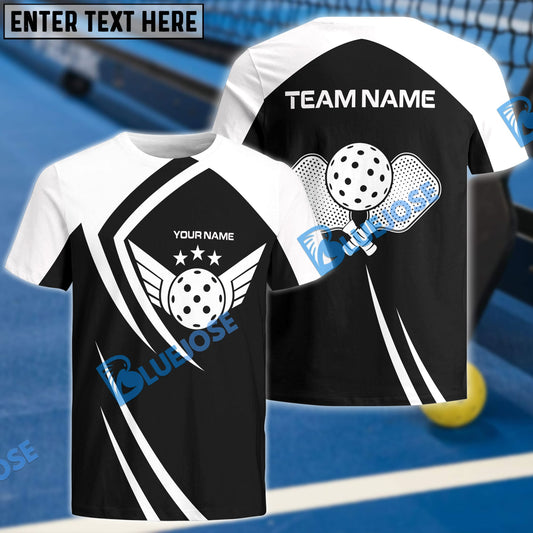 BlueJose Pickleball Wings BnW Personalized Name, Team Name Unisex Shirt