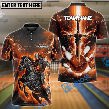 BlueJose Bowling And Pins Fantasy Knight Thunder Lightning Pattern Customized Name 3D Shirt (5 Colors)