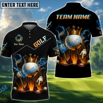 BlueJose Electric King Golf Polo Shirt, Custom Name & Team Name 3D Shirts