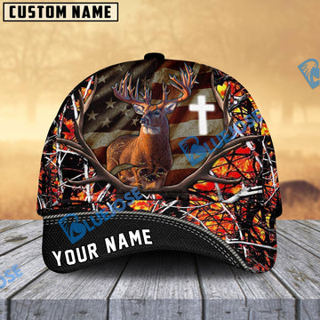 BlueJose Deer Hunting USA Flag Cross Jesus Personalized Cap 3D Printed Multicolor (6 colors)