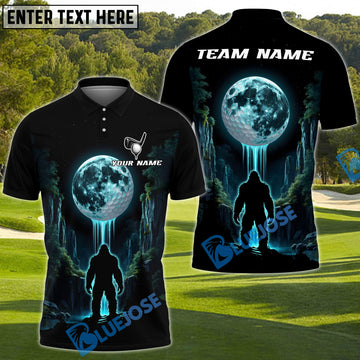 BlueJose Bigfoot Forest Moonlight Golf Polo Shirt, Custom Name & Team Name 3D Shirts