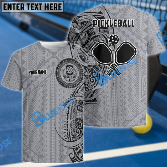 Strike Grey Tribal Tattoo Personalized Name 3D Polo Shirt Gift For Pickleball Player