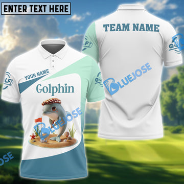 BlueJose Golfin’ Dolphin Funny Golf Polo Shirt, Custom Name & Team Name Golf 3D Shirts