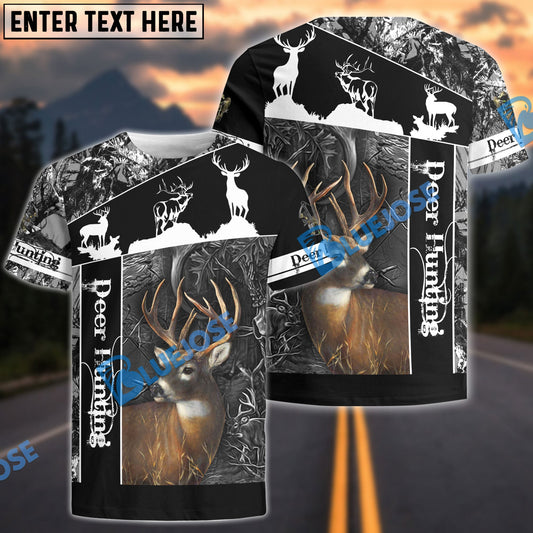BlueJose Personalized Name Deer Black Hunting Pattern 3D Shirts