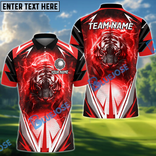 BlueJose Electric Tiger Golf Polo Shirt, Customized Name, Team Name 3D Shirts (4 Colors)