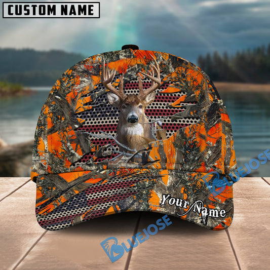 BlueJose Deer Hunting American Flag Camo Crack Personalized Cap (2 Colors)