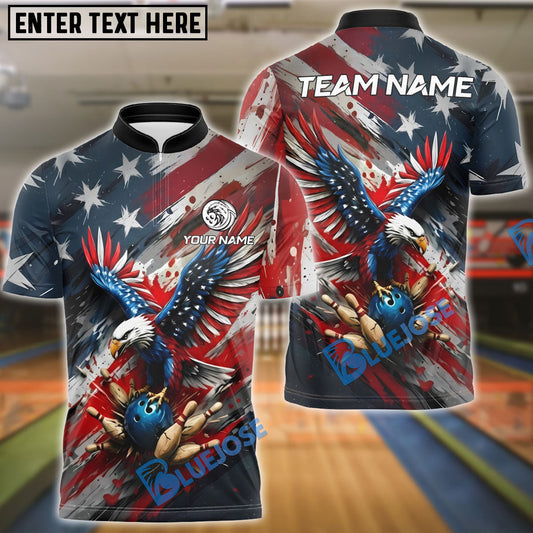 BlueJose Bowling American Eagle Patriotic Battle Art Personalized Name, Team Name 3D Shirt