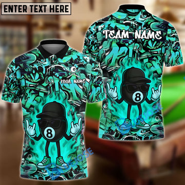 BlueJose Billiards 8 Ball Fire Graffiti Hip Hop Swag Personalized Name, Team Name Unisex Shirt (4 Colors)