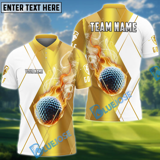 BlueJose Golf Fire Smoke Bling Customized Name, Team Name 3D Shirts (6 Colors)