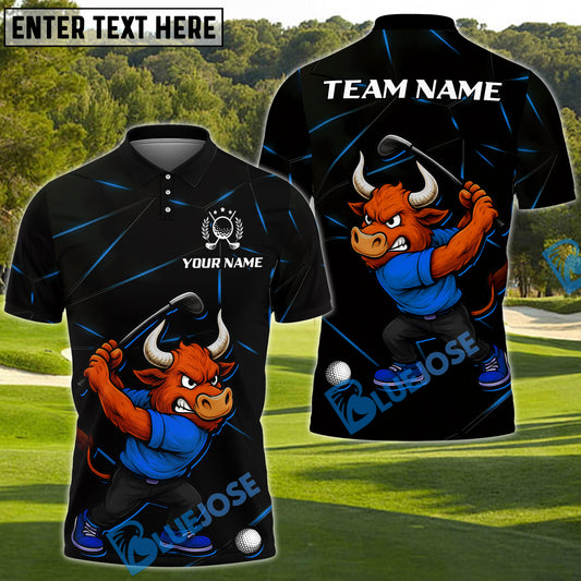BlueJose Bull Power Drive Golf Polo Shirt, Customized Name & Team Name 3D Shirts (4 Colors)