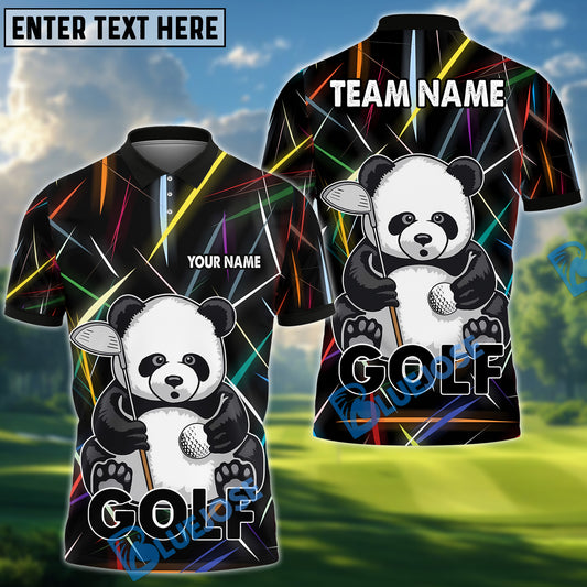 BlueJose Neon Panda Swing Golf Polo Shirt, Customized Name & Team Name 3D Shirts (4 Colors)