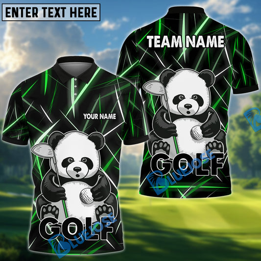 BlueJose Neon Panda Swing Golf Polo Shirt, Customized Name & Team Name 3D Shirts (4 Colors)
