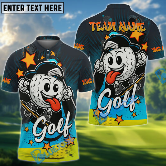 BlueJose Cool Golf Ball Cartoon Polo Shirt, Custom Name & Team Name 3D Shirts