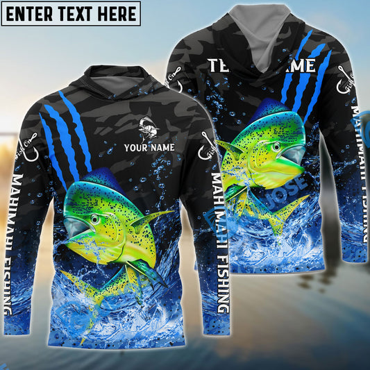 Bluejose Mahi-Mahi Fishing Blue Scratch Camo Water Splash Custom Name & Team Name 3D Shirts