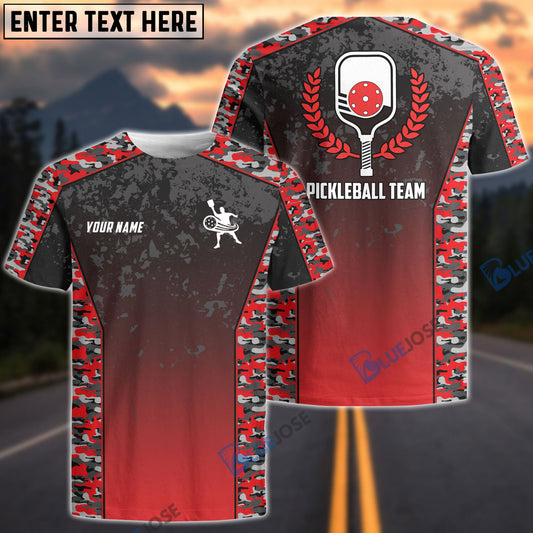 BlueJose Personalized Name, Team Name Gradient Red Camouflage Pickleball 3D Shirt