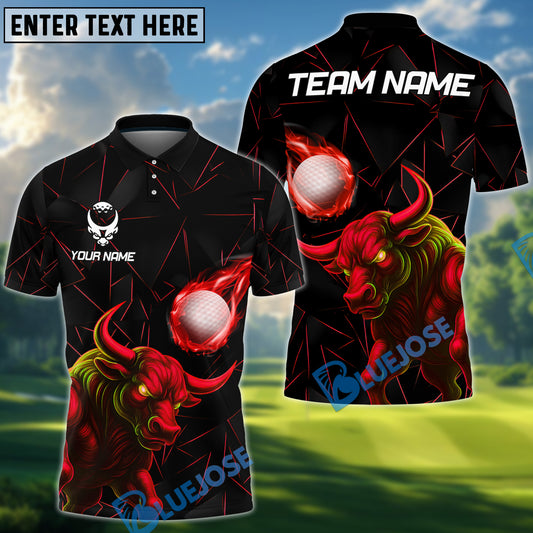 BlueJose Power Strike Bull Golf Polo Shirt, Customized Name & Team Name 3D Shirts (4 Colors)