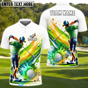 BlueJose Splash Swing Golf Polo Shirt, Customized Name & Team Name 3D Shirts (4 Colors)