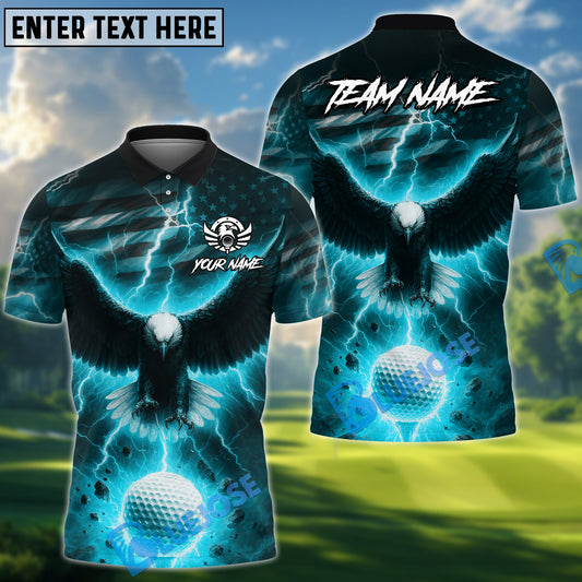 BlueJose Lightning Strike Eagle Golf Shirt, Customized Name & Team Name 3D Shirts (4 Colors)