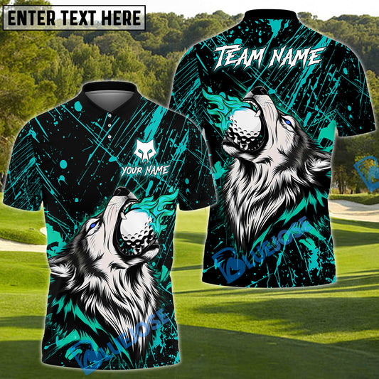 BlueJose Wildfire Wolf Swing Golf Shirt, Customized Name & Team Name 3D Shirts (4 Colors)