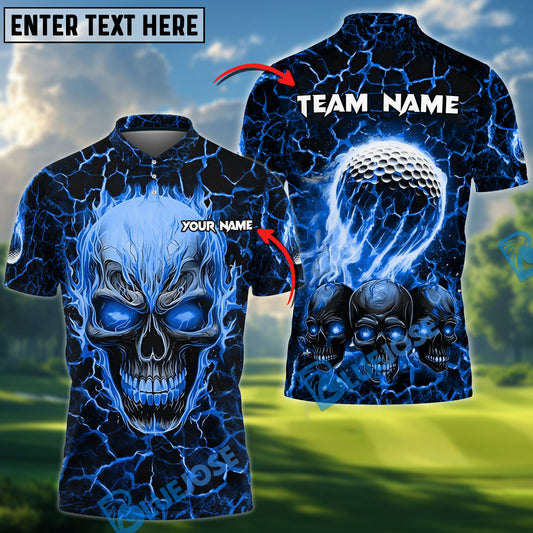 BlueJose Skull Golf Flaming Lava Ball Customized Name, Team Name 3D Shirts (4 Colors)