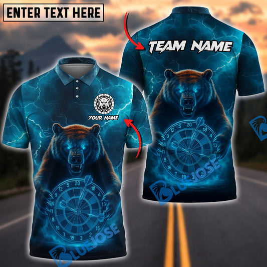 BlueJose Darts Bear Lightning Customized Name, Team Name 3D Shirt (4 Colors)