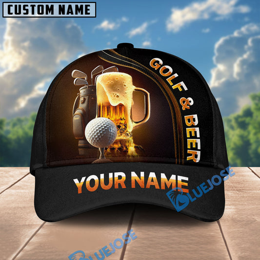 BlueJose Golf And Beer Hat, Funny Golf Cap, Personalized Name Pattern 3D Classic Cap