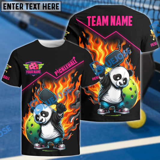 BlueJose Pickleball Flaming Panda Customized Name & Team Name 3D Shirts