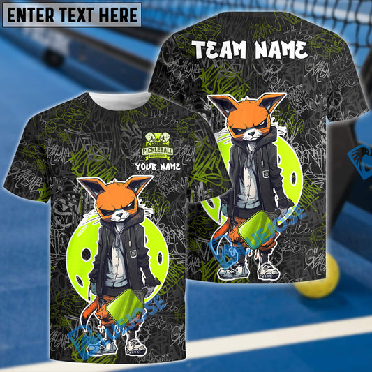 BlueJose Urban Fox Pickleball Graffiti Tee – Street Style Paddle Power Name & Team Name 3D Shirts (4 Colors)