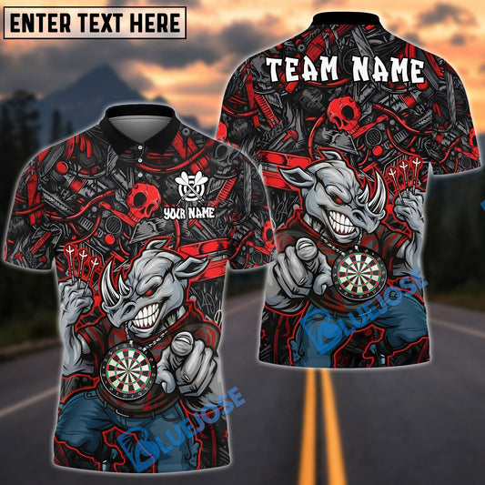 BlueJose Darts Rhino Angry Skull Design Customized Name, Team Name 3D Shirt (4 Colors)