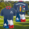 BlueJose Golf Texas Flag Polo Shirt, Custom Name & Team Name 3D Shirts